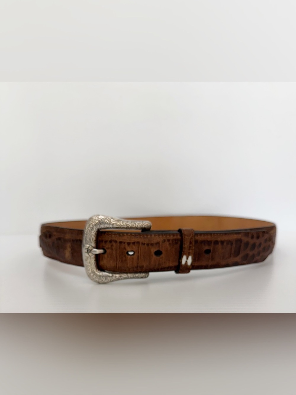 Ariat Men's Genuine Brown Leather Belt with Silver Buckle - 42